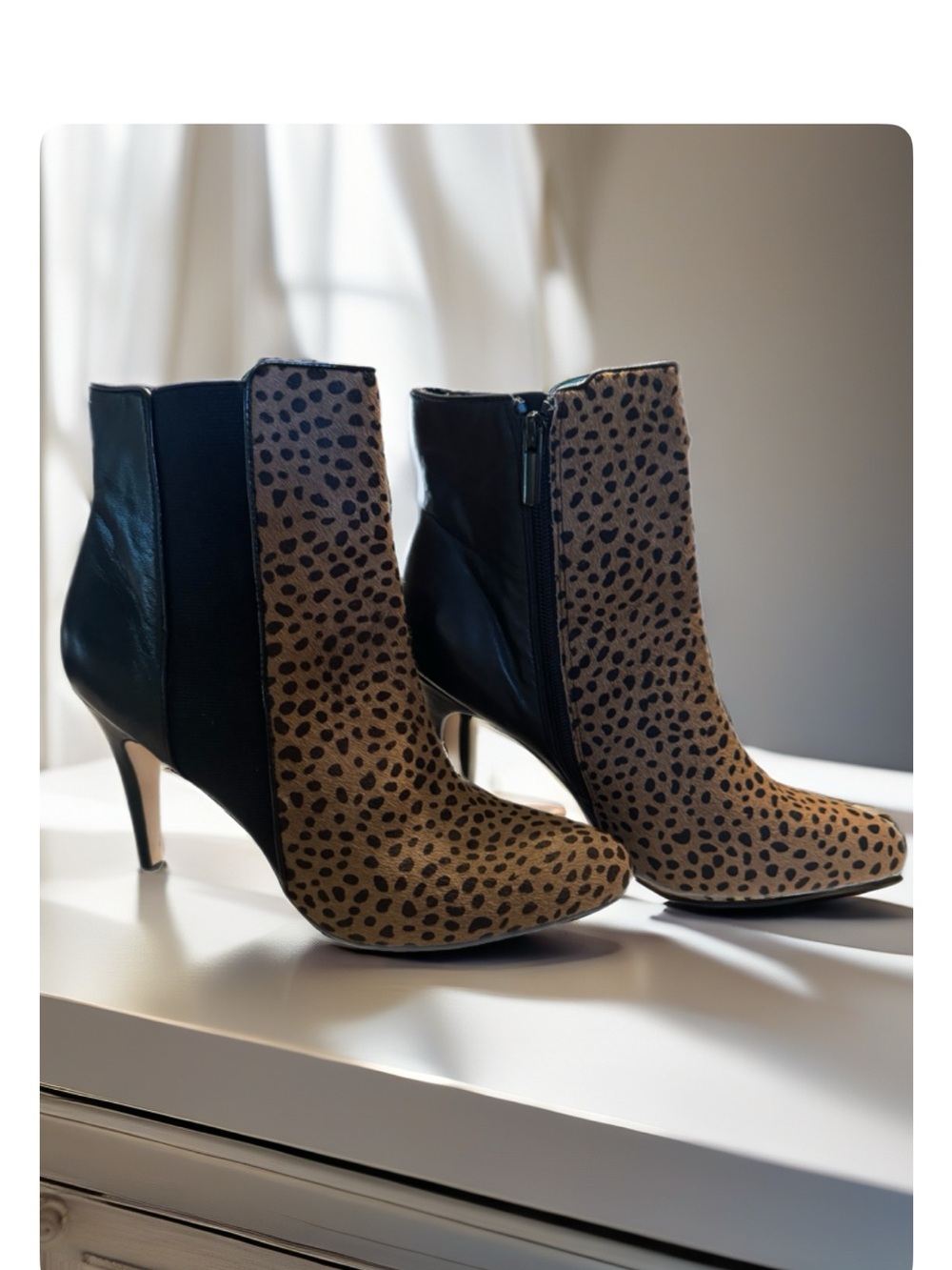 White House Black Market Leopard and Black Ankle Booties